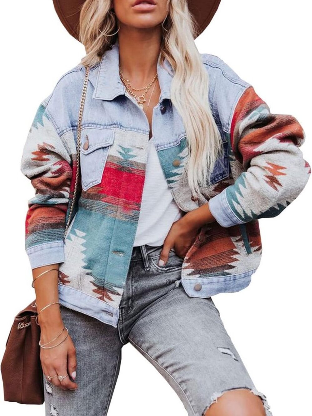 Vintage Aztec Print Shacket | Loose Fit Button Down Long Sleeve Wool Jacket